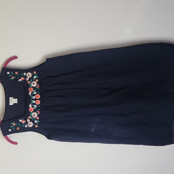 J Crew Navy Blue LINEN Blend Tank Shift Dress Floral Embroidered Womens XS - Picture 1 of 9